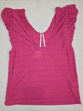 NWT Anthropologie Raspberry Pink Ruffle Sleeve Textured V-Neck Top - Small